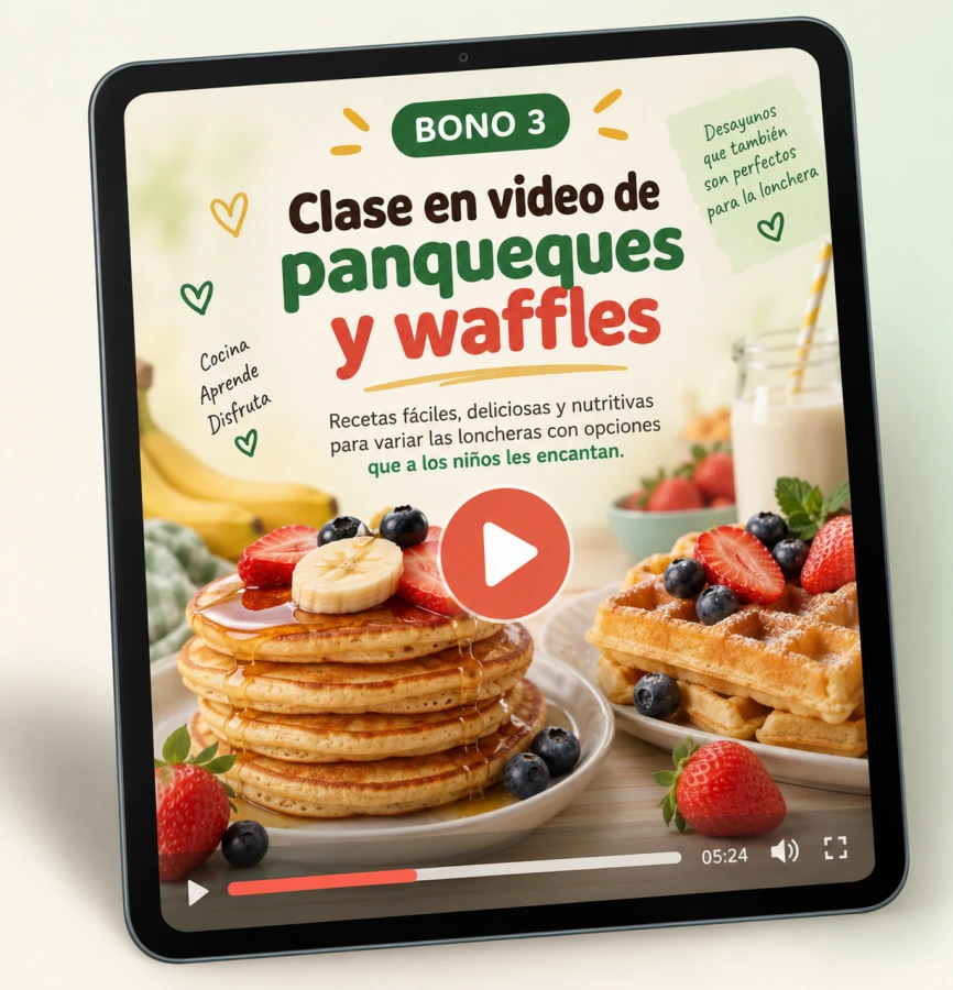 Mockup de la clase en video de panqueques y waffles